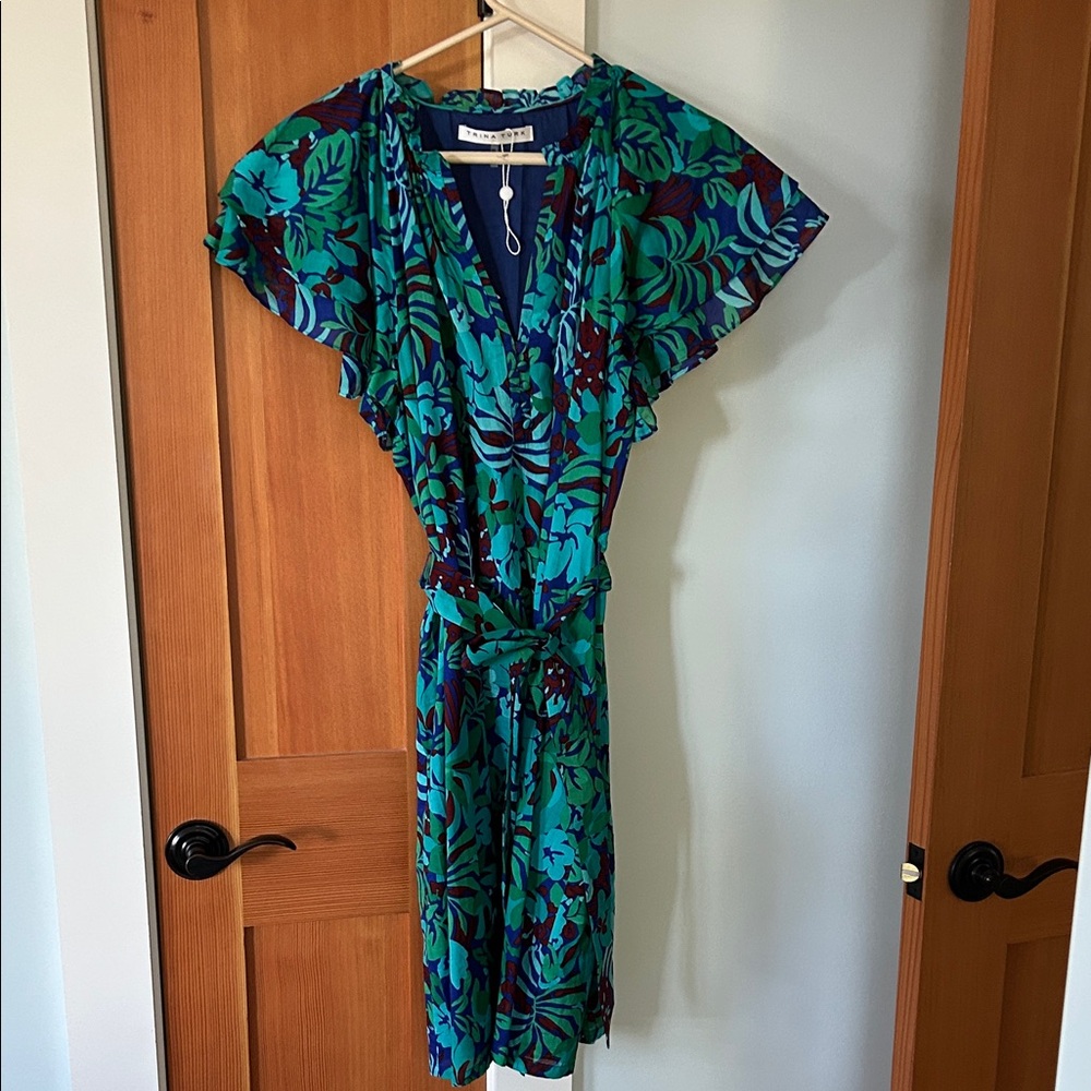 Trina Turk Vibrant Blue and Green Midi Dress